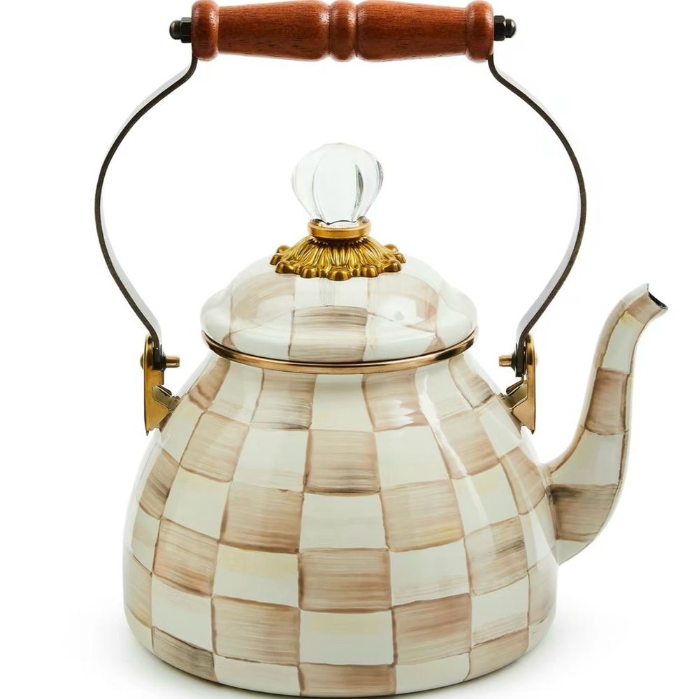 MacKenzie-Childs Enamel Kettle with Checkered Design